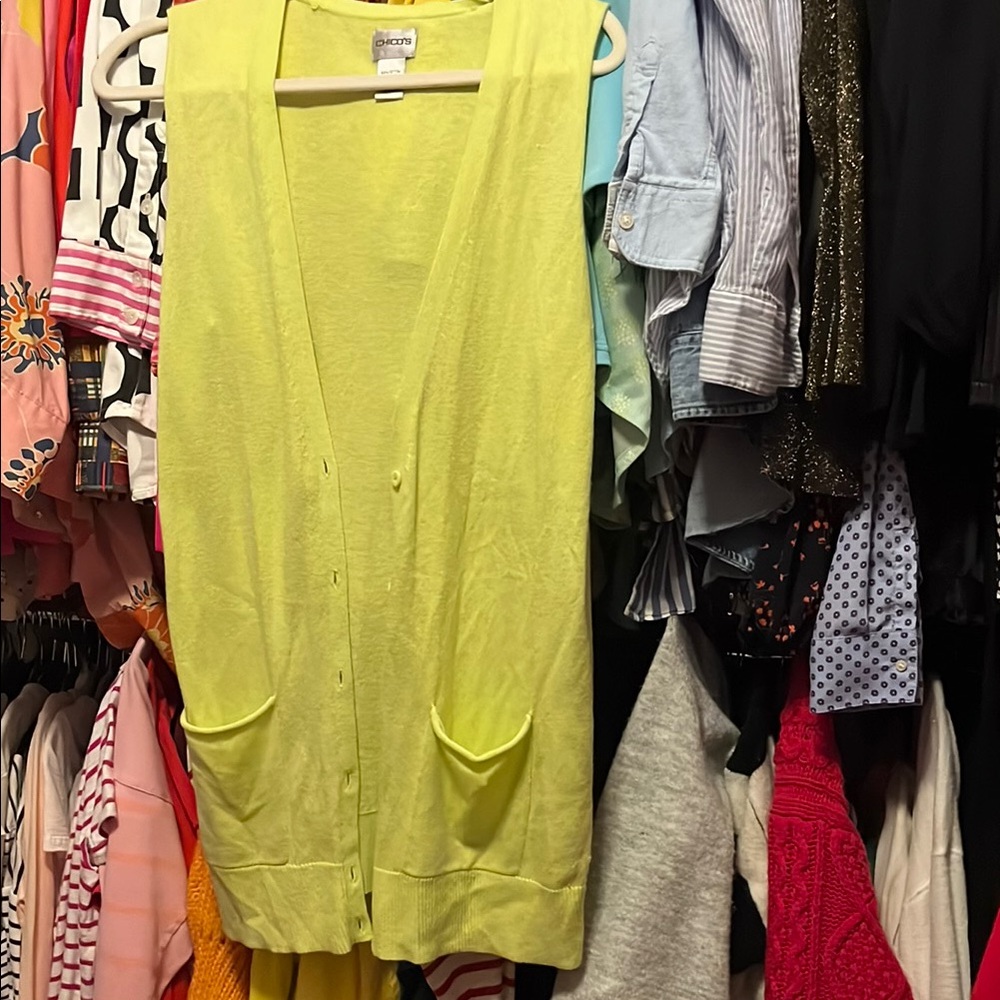 Chico's Green Cardigan Sweater Vest Lightweight V-Neck